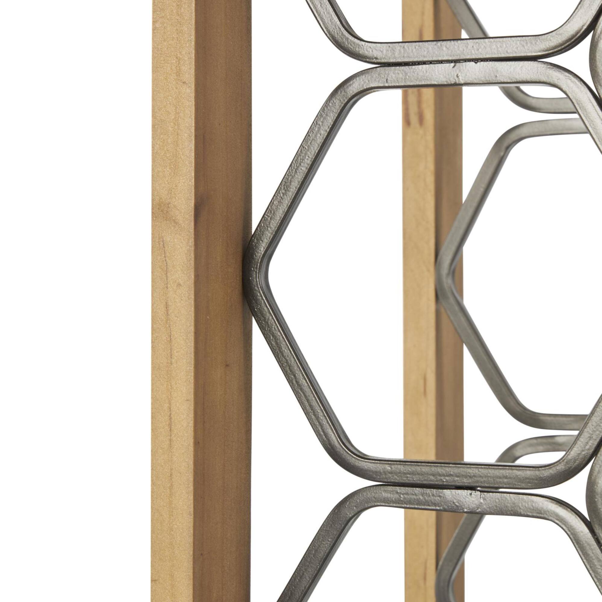 12" x 9" x 20" Brown Geometric 11 Slot Wooden Wine Rack with Gray Metal Curved Teardrop Holders